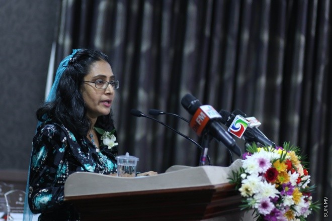 އޭޕްރީލް 18، 2015: ކްރިމިނަލް ކޯޓުގެ އަހަރީ ދުވަސް ފާހަގަކުރުމުގެ ގޮތުން ނަސަންދުރާ ޕެލަސް ހޮޓަލުގައި ބޭއްވި ހަފްލާގެ ތެރެއިން -- ސަން ފޮޓޯ/ފަޔާޒު މޫސާ