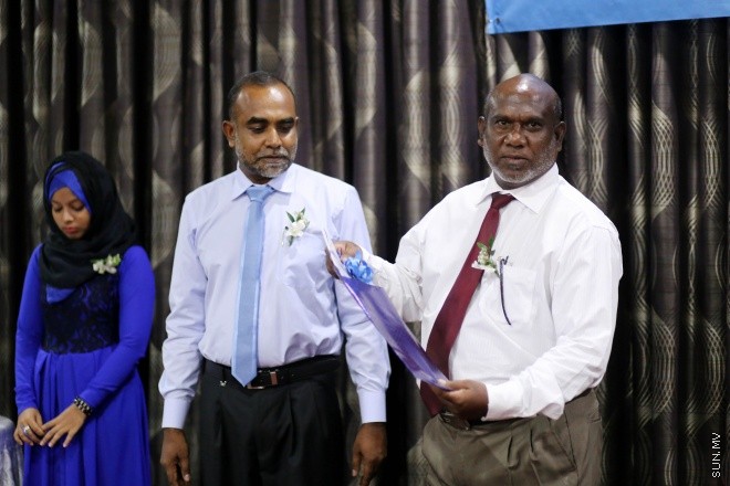 އޭޕްރީލް 18، 2015: ކްރިމިނަލް ކޯޓުގެ އަހަރީ ދުވަސް ފާހަގަކުރުމުގެ ގޮތުން ނަސަންދުރާ ޕެލަސް ހޮޓަލުގައި ބޭއްވި ހަފްލާގެ ތެރެއިން -- ސަން ފޮޓޯ/ފަޔާޒު މޫސާ