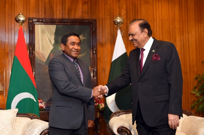 މޭ، 7، 2015: ރައީސުލްޖުމްހޫރިއްޔާ، ޕާކިސްތާނުގެ ރައީސާ ބައްދަލު ކުރެއްވުން -- ފޮޓޯ/ ރައީސް އޮފީސް