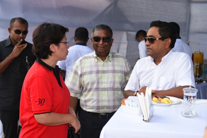 އޯގަސްޓް 6، 2015: ހުޅުމާލޭގައި އަލަށް އިމާރާތް ކުރާ ޓާޝަރީ ހޮސްޕިޓަލް އިމާރާތުގެ ބިންގާއެޅުމަށް ބޭއްވި ރަސްމިއްޔާތުގެ ތެރެއިން -- ފޮޓޯ/ ރައީސް އޮފީސް