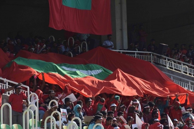 ޑިސެމްބަރ 31، 2015: ސާފް ސުޒުކީ ކަޕް ސެމީ ފައިނަލް ފުރަތަމަ މެޗުގައި ދިވެހި ރާއްޖެ އާއި އިންޑިއާ ބައްދަލުކުރި މެޗުގެ ތެރެއިން -- ސަން ފޮޓޯ/ ފަޔާޒު މޫސާ