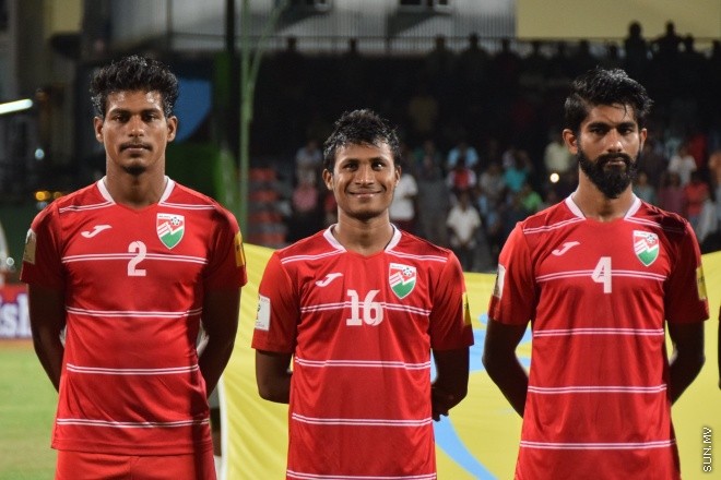 މާޗް 29، 2016: ވޯލްޑް ކަޕް ކޮލިފައިންގެ ފަހު މެޗުގައި ރާއްޖެ އާއި ބޫޓާން ބައްދަލުކުރި މެޗުގެ ތެރެއިން -- ސަން ފޮޓޯ/ފަޔާޒު މޫސާ