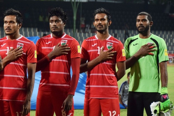 މާޗް 29، 2016: ވޯލްޑް ކަޕް ކޮލިފައިންގެ ފަހު މެޗުގައި ރާއްޖެ އާއި ބޫޓާން ބައްދަލުކުރި މެޗުގެ ތެރެއިން -- ސަން ފޮޓޯ/ފަޔާޒު މޫސާ