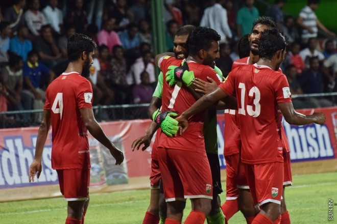 މާޗް 29، 2016: ވޯލްޑް ކަޕް ކޮލިފައިންގެ ފަހު މެޗުގައި ރާއްޖެ އާއި ބޫޓާން ބައްދަލުކުރި މެޗުގެ ތެރެއިން -- ސަން ފޮޓޯ/ފަޔާޒު މޫސާ