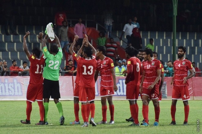 މާޗް 29، 2016: ވޯލްޑް ކަޕް ކޮލިފައިންގެ ފަހު މެޗުގައި ރާއްޖެ އާއި ބޫޓާން ބައްދަލުކުރި މެޗުގެ ތެރެއިން -- ސަން ފޮޓޯ/ފަޔާޒު މޫސާ