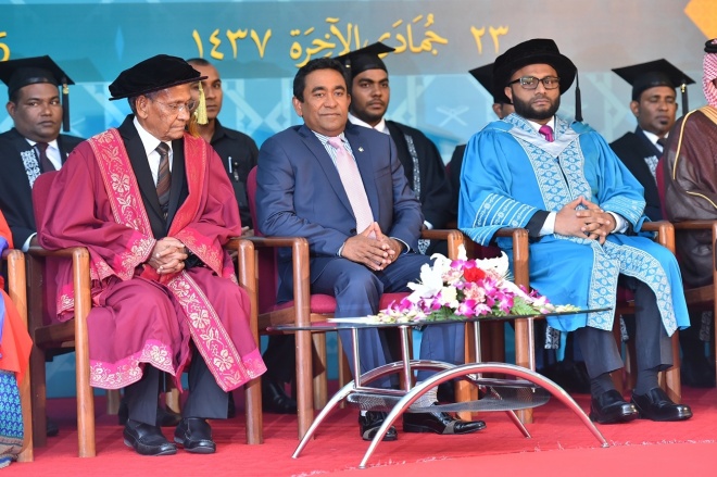 އޭޕްރީލް 1، 2016: އިސްލާމިިކް ޔުނިވަސިޓީގެ ފުރަތަމަ ދަސްވެނިވުމުގެ ރަސްމިއްޔާތުގެ ތެރެއިން -- ފޮޓޯ/ރައީސް އޮފީސް