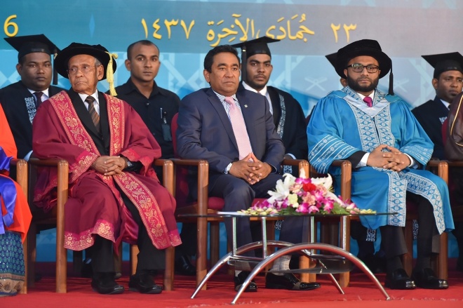 އޭޕްރީލް 1، 2016: އިސްލާމިިކް ޔުނިވަސިޓީގެ ފުރަތަމަ ދަސްވެނިވުމުގެ ރަސްމިއްޔާތުގެ ތެރެއިން -- ފޮޓޯ/ރައީސް އޮފީސް