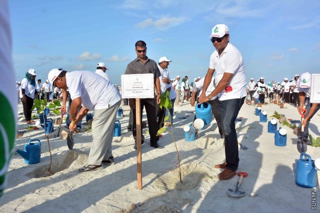 ޖޫން 4، 2016: މިނިވަން މުއައްސަސާތަކުން ހުޅުމާލޭގައި ހިންގި ގަސް އިންދުމުގެ ޕްރޮގުރާމުގެ ތެރެއިން ސަން ފޮޓޯ/ ޔޫސުފް ސޮފްވާން