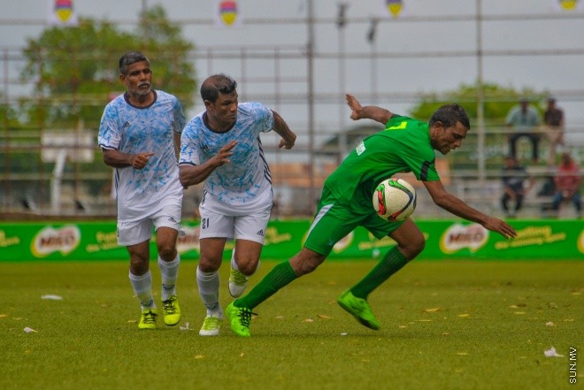 ރަމަޞާން ވެޓަރަންސް ކަޕް: ޔުނައިޓެޑް ވިކްޓްރީ އާއި މާޒިޔާ ބައްދަލު ކުރި މެޗުގެ ތެރެއިން : 1-0 ގެ ނަތީޖާއަކުން މެޗް ކާމިޔާބް ކުރީ މާޒިޔާ--- ސަން ފޮޓޯ/ މުހައްމަދު އަފްރާހް