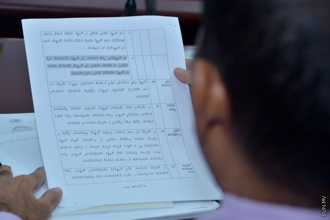 އޮގަސްޓް 2، 2016: ހިޔާލުފާޅު ކުރުމުގެ މިނިވަންކަން ހަނިކުރެވޭ ގޮތަށް ރައްޔިތުންގެ މަޖިލީހަށް ހުށަހަޅާފައިވާ އަބުރު ރައްކާތެރި ކުރުމާއި ހިޔާލުފާޅު ކުރުމުގެ މިނިވަންކަމުގެ ބިލް ދިރާސާކުރާ ވަގުތީ ކޮމެޓީގެ ބައްދަލުވުމުގެ ތެރެއިން -- ސަން ފޮޓޯ/ ފަޔާޒު މޫސާ