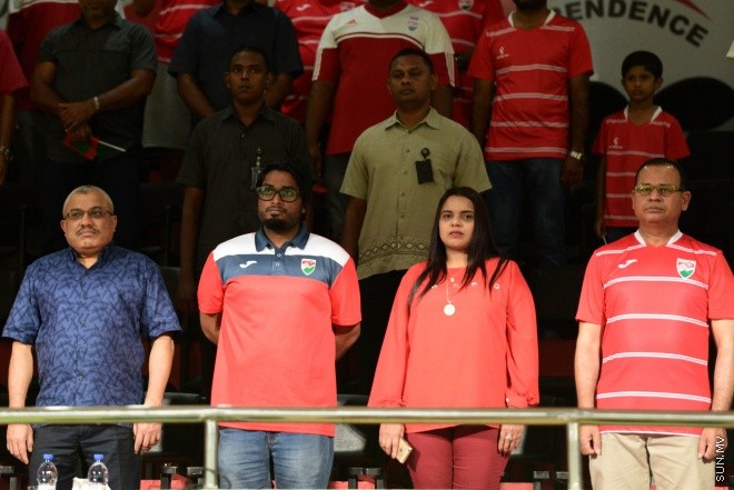 ސެޕްޓެމްބަރ 6، 2016: އޭއެފްސީ އޭޝިއަން ކަޕް ކޮލިފިކޭޝަންގެ ޕްލޭއޯފް ފުރަތަމަ ލެގުގައި ރާއްޖެ އާއި ލާއޯސް ބައްދަލުކުރި މެޗުގެ ތެރެއިން -- ސަން ފޮޓޯ/ މުހައްމަދު އަފްރާހް