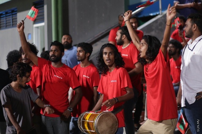 ސެޕްޓެމްބަރ 6، 2016: އޭއެފްސީ އޭޝިއަން ކަޕް ކޮލިފިކޭޝަންގެ ޕްލޭއޯފް ފުރަތަމަ ލެގުގައި ރާއްޖެ އާއި ލާއޯސް ބައްދަލުކުރި މެޗުގެ ތެރެއިން -- ސަން ފޮޓޯ/ މުހައްމަދު އަފްރާހް