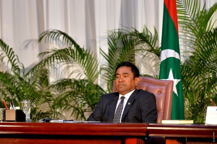 6 ފެބްރުއަރީ 2017: ރައްޔަތުން މަޖިލީސް މި އަހަރަށް ހުޅުވުމަށް ބޭއްވި ފުރަތަމަ ޖަލްސާގައި ރިޔާސީ ބަޔާން އިއްވެވުމަށް ބޭއްވި ދަރުބާރުގެ ތެރެއިން--- ފޮޓޯ/ ރައީސް އޮފީސް
