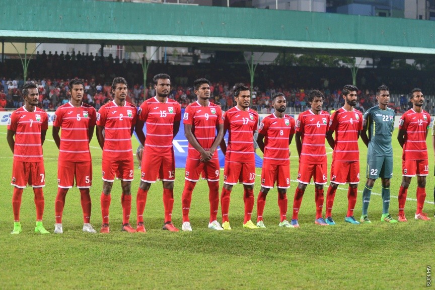 28 މާޗް 2017: އޭއެފްސީ އޭޝިއަން ކަޕް 2019 ކޮލިފިކޭޝަންގެ ގްރޫޕް ސްޓޭޖްގައި ރާއްޖެއާއި ފަލަސްތީނު ބައްދަލުކުރި މެޗުގެ ތެރެއިން---ސަން ފޮޓޯ/ މުހައްމަދު އަފްރާހް