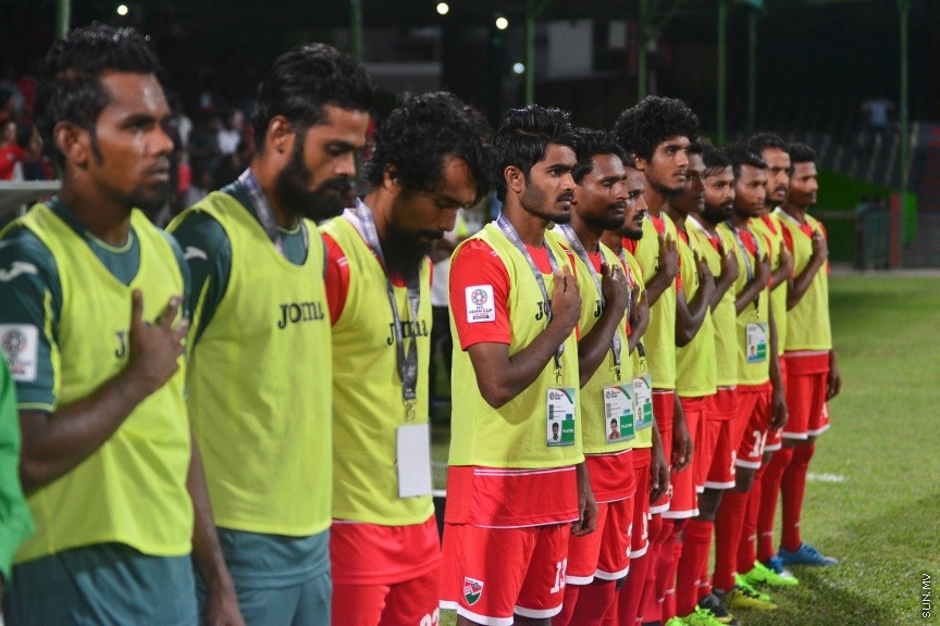 28 މާޗް 2017: އޭއެފްސީ އޭޝިއަން ކަޕް 2019 ކޮލިފިކޭޝަންގެ ގްރޫޕް ސްޓޭޖްގައި ރާއްޖެއާއި ފަލަސްތީނު ބައްދަލުކުރި މެޗުގެ ތެރެއިން---ސަން ފޮޓޯ/ މުހައްމަދު އަފްރާހް