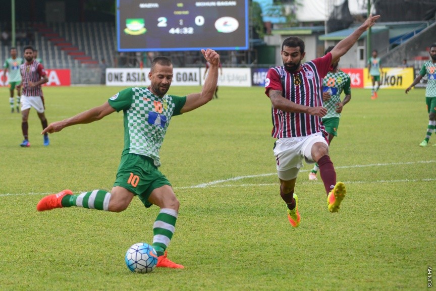 އޭއެފްސީ ކަޕްގެ ގްރޫޕް ސްޓޭޖް (ގްރޫޕް އީ)ގައި ރާއްޖޭގެ މާޒިޔާ ސްޕޯޓްސް އެންޑް ރެކްރިއޭޝަން އާއި އިންޑިއާގެ މޯހަން ބަގާން ބައްދަލުކުރި މެޗުގެ ތެރެއިން: 2-5 ގެ ނަތީޖާ އަކުން އެ އެމެޗް ކާމިޔާބް ކުރީ މާޒިޔާ---ސަން ފޮޓޯ/ މުހައްމަދު އަފްރާހް