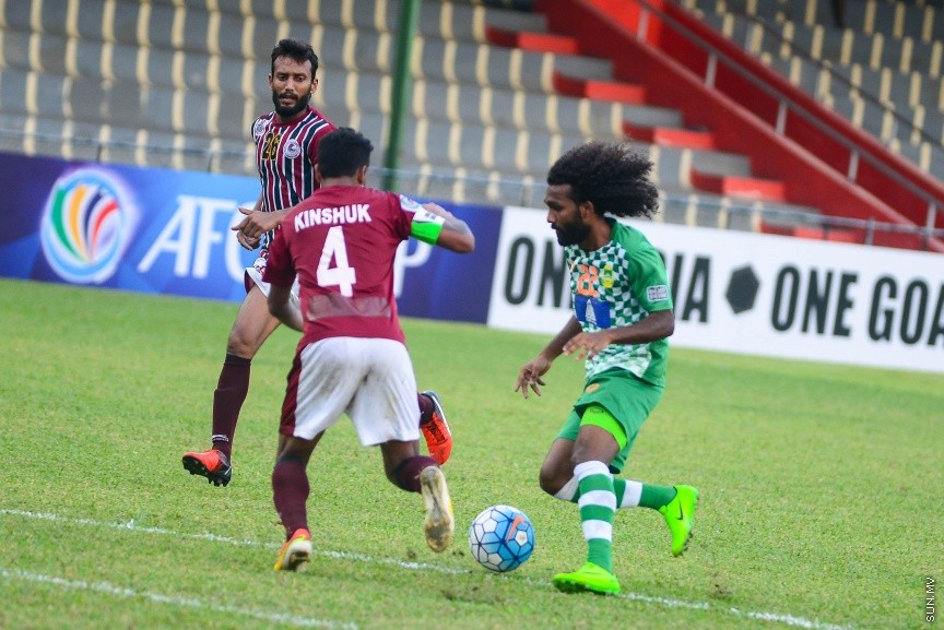 އޭއެފްސީ ކަޕްގެ ގްރޫޕް ސްޓޭޖް (ގްރޫޕް އީ)ގައި ރާއްޖޭގެ މާޒިޔާ ސްޕޯޓްސް އެންޑް ރެކްރިއޭޝަން އާއި އިންޑިއާގެ މޯހަން ބަގާން ބައްދަލުކުރި މެޗުގެ ތެރެއިން: 2-5 ގެ ނަތީޖާ އަކުން އެ އެމެޗް ކާމިޔާބް ކުރީ މާޒިޔާ---ސަން ފޮޓޯ/ މުހައްމަދު އަފްރާހް