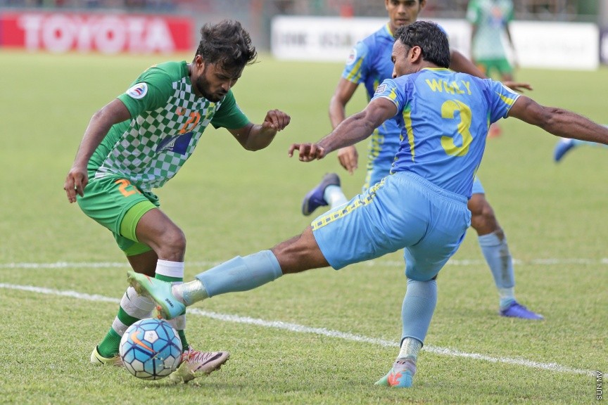 މޭ 17، 2017: އޭއެފްސީ ކަޕްގެ ގްރޫޕް ސްޓޭޖްގައި ރާއްޖޭގެ މާޒިޔާ އާއި ބަނގްލަދޭޝްގެ ދާކާ އަބަހާނީ ބައްދަލުކުރި މެޗުގެ ތެރެއިން -- ސަން ފޮޓޯ/ ފަޔާޒު މޫސާ