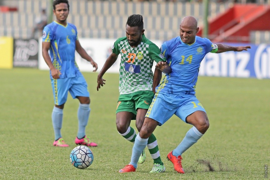 މޭ 17، 2017: އޭއެފްސީ ކަޕްގެ ގްރޫޕް ސްޓޭޖްގައި ރާއްޖޭގެ މާޒިޔާ އާއި ބަނގްލަދޭޝްގެ ދާކާ އަބަހާނީ ބައްދަލުކުރި މެޗުގެ ތެރެއިން -- ސަން ފޮޓޯ/ ފަޔާޒު މޫސާ