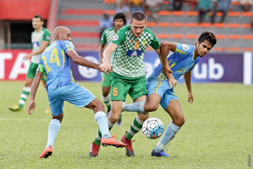 މޭ 17، 2017: އޭއެފްސީ ކަޕްގެ ގްރޫޕް ސްޓޭޖްގައި ރާއްޖޭގެ މާޒިޔާ އާއި ބަނގްލަދޭޝްގެ ދާކާ އަބަހާނީ ބައްދަލުކުރި މެޗުގެ ތެރެއިން -- ސަން ފޮޓޯ/ ފަޔާޒު މޫސާ