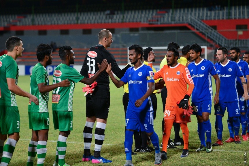 މާލޭ ލީގުގެ ދެވަނަ ބުރުގައި ނިއުއާއި މާޒިޔާ ބައްދަލުކުރާ މެޗުގެ ތެރެއިން:  ވާދަވެރި ނިއުރޭޑިއަންޓް ސްޕޯޓްސް ކްލަބާ އެއްވަރުކޮށް، ލަނޑުގެ ތަފާތުން މާޒިޔާއިން ލީގު ކާމިޔާބުކޮށްފި---ސަން ފޮޓޯ/ މުހައްމަދު އަފްރާޙް 