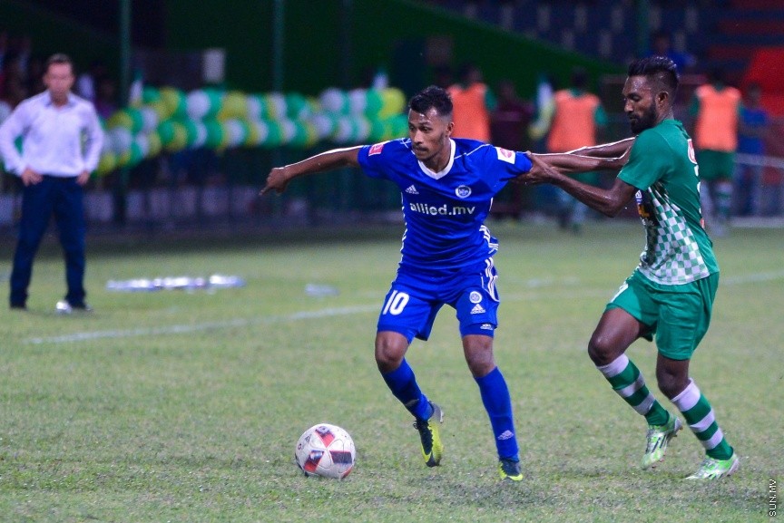 މާލޭ ލީގުގެ ދެވަނަ ބުރުގައި ނިއުއާއި މާޒިޔާ ބައްދަލުކުރާ މެޗުގެ ތެރެއިން:  ވާދަވެރި ނިއުރޭޑިއަންޓް ސްޕޯޓްސް ކްލަބާ އެއްވަރުކޮށް، ލަނޑުގެ ތަފާތުން މާޒިޔާއިން ލީގު ކާމިޔާބުކޮށްފި---ސަން ފޮޓޯ/ މުހައްމަދު އަފްރާޙް 