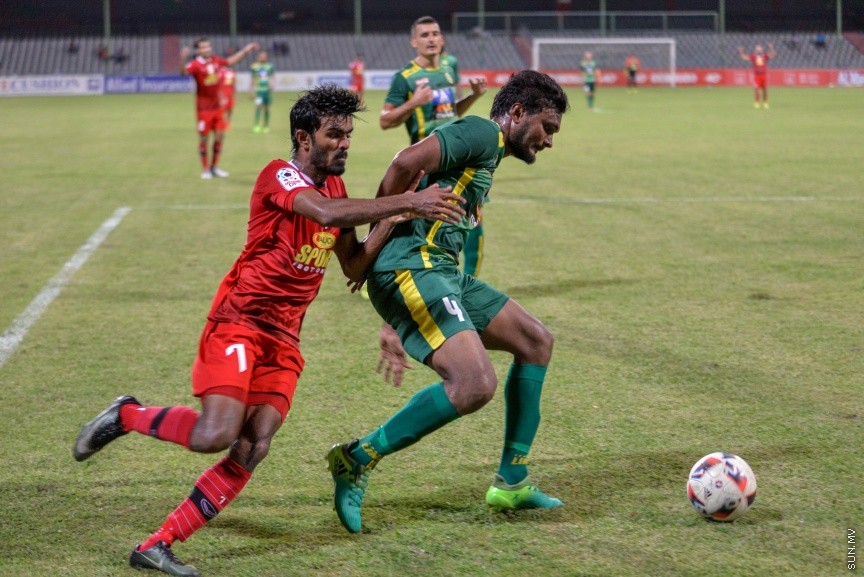 އުރީދޫ ދިވެހި ޕްރިމިއާރ ލީގުގައި ޓީސީ އާއި މާޒިޔާ ބައްދަލު ކުރި މެޗުގެ ތެރެއިން: 2-1  ގެ ނަތީޖާއަކުން މެޗު ކާމިޔާބް ކުރީ ޓީސީ---ސަން ފޮޓޯ/ މުހައްމަދު އަފްރާހް 