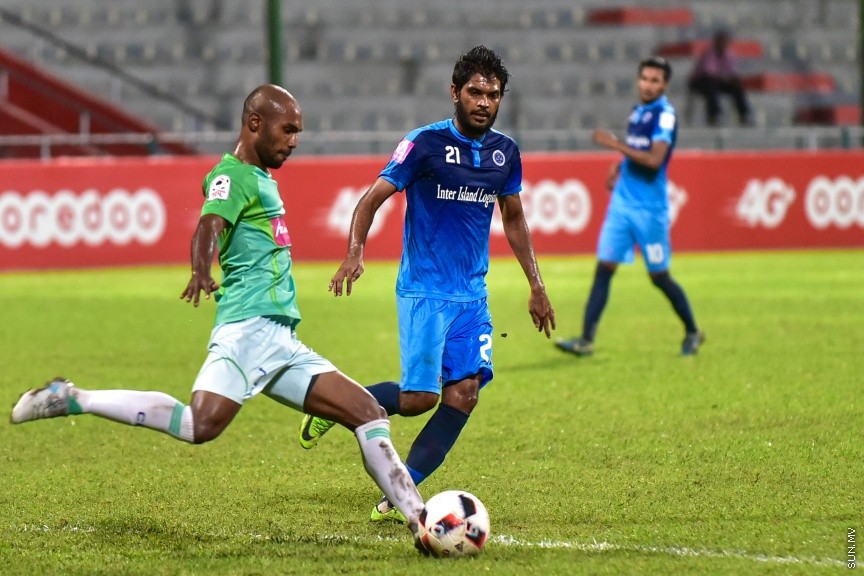 އެފްއޭކަޕްގެ ސެމީ ފައިނަލްގައި ނިއުރޭޑިއަންޓް އާއި ގްރީން ސްޓްރީޓް ބައްދަލު ކުރި މެޗުގެ ތެރެއިން: އެ މެޗު 4 - 0 ގެ ނަތީޖާއަކު ކާމިޔާބުކޮށް، ނިއު އިން ވަނީ ފައިނަލްގެ ޖާގައެއްހޯދާފައި---ސަން ފޮޓޯ/ މުހައްމަދު އަފްރާހް 