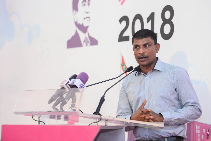 ޖެނުއަރީ 29، 2018: ޕީޕީއެމްގެ ރުމާލު 2 ޖަގަހައިގައި  ބޭއްވި ޖަލްސާގެ ތެރެއިން: މި ޖަލްސާގައި ރައީސް ޔާމީންވެސް ބައިވެރި ވެ ވަޑައިގެންނެވި -- ސަން ފޮޓޯ/ ފަޔާޒު މޫސާ 