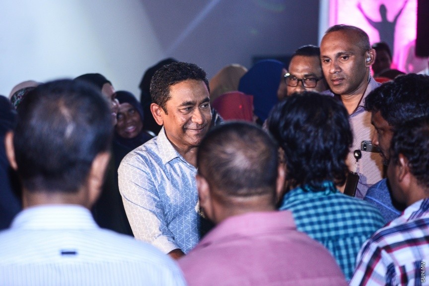 ޖެނުއަރީ 29، 2018: ޕީޕީއެމްގެ ރުމާލު 2 ޖަގަހައިގައި  ބޭއްވި ޖަލްސާގެ ތެރެއިން: މި ޖަލްސާގައި ރައީސް ޔާމީންވެސް ބައިވެރި ވެ ވަޑައިގެންނެވި -- ސަން ފޮޓޯ/ ފަޔާޒު މޫސާ 