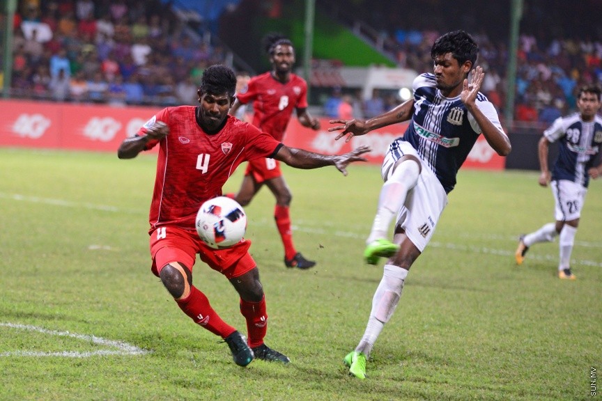 ޖެނުއަރީ 30، 2018: އޭއެފްސީ ކަޕް ޕްރިލިމިނަރީ ބުރުގައި ރާއްޖޭގެ ޓީސީ ސްޕޯޓްސް ކްލަބާއި ބަނގުލަދޭޝްގެ ސައިފް ސްޕޯޓިން ކްލަބު ބައްދަލުކުރި މެޗުގެ ތެރެއިން -- ސަން ފޮޓޯ/ ފަޔާޒު މޫސާ