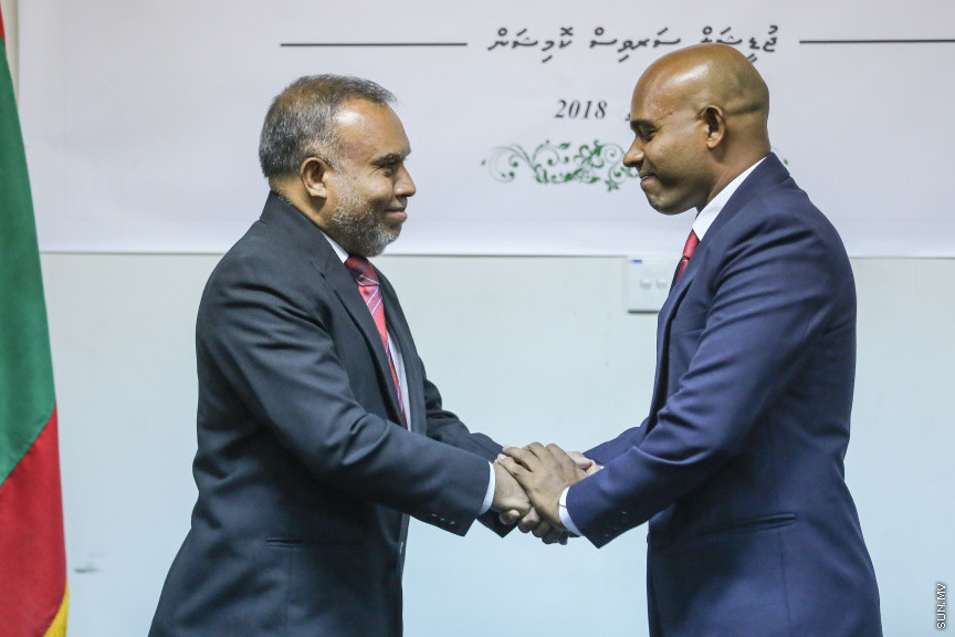 މާޗް 18، 2018: ހައި ކޯޓުގެ ފަނޑިޔާރު ކަމަށް ޖޭއެސްސީން އައްޔަން ކުރި ހަސަން އަލީ ފަނޑިޔާރު ކަމުގެ ހުވާ ކުރެއްވުން -- ސަން ފޮޓޯ/ ފަޔާޒު މޫސާ