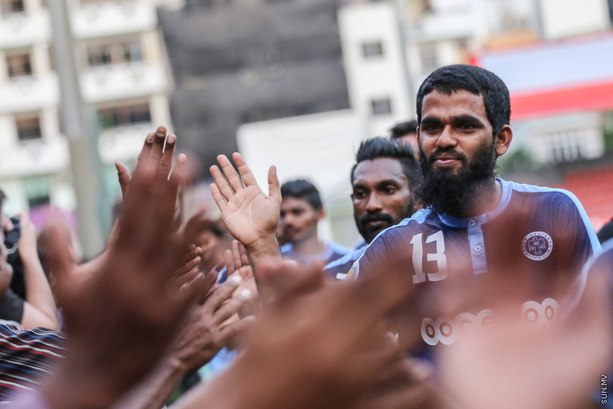 އޭޕްރީލް 25، 2018: އޭއެފްސީ ކަޕްގައި އިންޑިއާގެ ބެންގަލޫރު އެފްސީއާއި ރާއްޖޭގެ ނިއު ރޭޑިއަންޓް ބައްދަލުކުރި މެޗުގެ ތެރެއިން: އެ މެޗު ނިއުއިން ކާމިޔާބުކުރީ 2-0ގެ ނަތީޖާއަކުން -- ސަން ފޮޓޯ/ ފަޔާޒު މޫސާ
