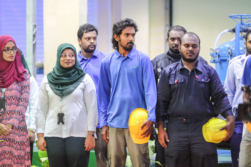 މެއި 8، 2018: އެމްޑަބްލިއުއެސްސީގެ ފެން އުފައްދާ މައި މަރުކަޒުގެ އިތުރުން، މާލޭގައި ފެން ފޯރުކޮށް ދިނުމަށްޓަކައި ފެން އުފައްދާ ދެވަނަ މަރުކަޒު، "އާރުއޯ އެނެކްސް އެކެއް" ހުޅުވުން -- ސަން ފޮޓޯ/ ފަޔާޒު މޫސާ