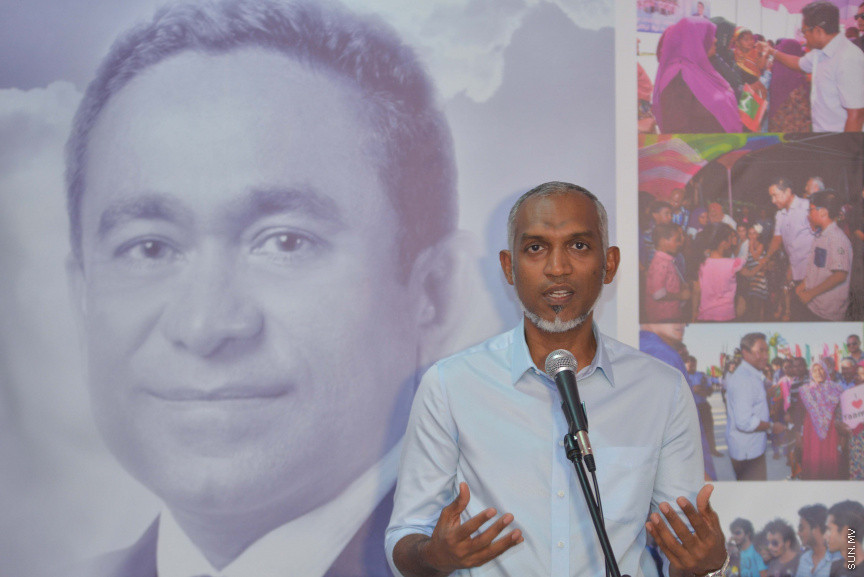  ޖުލައި 30, 2018: ސެޕްޓެެމްބަރު މަހު ބޭއްވުމަށް ހަމަޖެހިފައިވާ ރިޔާސީ އިންތިހާބުގެ ކެމްޕެއިން ހަރަކާތްތަށް ހިންގުމަށް  ވެރިކަން ކުރާ ޕާޓީ، ޕިޕީއެމް އިން "ނަޔާ-2" ނަމުގައި މައްޗަންގޮޅީގައި ޖަގަހައެއް ހުޅުވުމަށް ބޭއްވި ހަފްލާގެ ތެރެއިން---ސަން ފޮޓޯ/ މުހައްމަދުު އަފްރާހް 