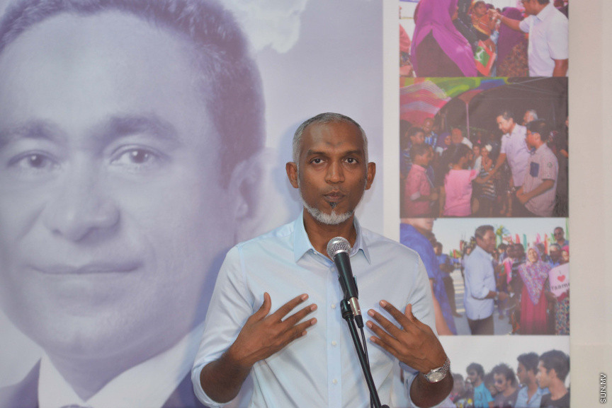  ޖުލައި 30, 2018: ސެޕްޓެެމްބަރު މަހު ބޭއްވުމަށް ހަމަޖެހިފައިވާ ރިޔާސީ އިންތިހާބުގެ ކެމްޕެއިން ހަރަކާތްތަށް ހިންގުމަށް  ވެރިކަން ކުރާ ޕާޓީ، ޕިޕީއެމް އިން "ނަޔާ-2" ނަމުގައި މައްޗަންގޮޅީގައި ޖަގަހައެއް ހުޅުވުމަށް ބޭއްވި ހަފްލާގެ ތެރެއިން---ސަން ފޮޓޯ/ މުހައްމަދުު އަފްރާހް 
