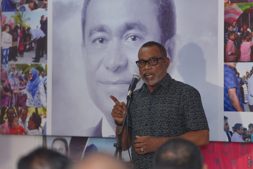  ޖުލައި 30, 2018: ސެޕްޓެެމްބަރު މަހު ބޭއްވުމަށް ހަމަޖެހިފައިވާ ރިޔާސީ އިންތިހާބުގެ ކެމްޕެއިން ހަރަކާތްތަށް ހިންގުމަށް  ވެރިކަން ކުރާ ޕާޓީ، ޕިޕީއެމް އިން "ނަޔާ-2" ނަމުގައި މައްޗަންގޮޅީގައި ޖަގަހައެއް ހުޅުވުމަށް ބޭއްވި ހަފްލާގެ ތެރެއިން---ސަން ފޮޓޯ/ މުހައްމަދުު އަފްރާހް 
