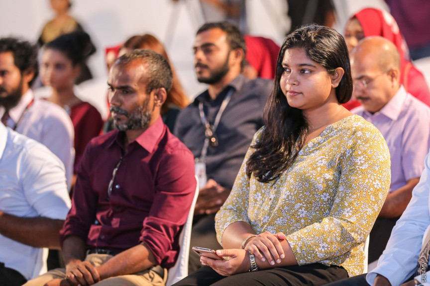 ސަން މީޑިއާ ގްރޫޕް ރީބްރޭންޑުކޮށް އަލުން ހުޅުވުމަށް ބޭއްވި ރަސްމިއްޔާތު --- ސަން ފޮޓޯ: ފަޔާޒު މޫސާ