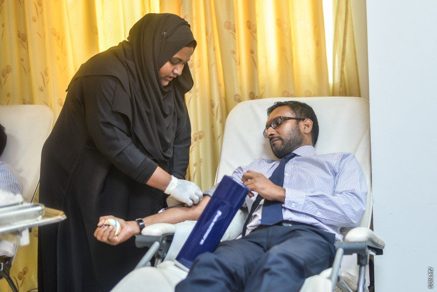 ޖެނުއަރީ 23، 2019: ހެލްތު މިނިސްޓްރީގެ މުވައްޒަފުން ލޭ ހަދިޔާކުރުމަށް ފެށި ކޭމްޕް އިފްތިތާޙުކުރުމަށް ބޭއްވި ހަފްލާގެ ތެރެއިން -- ސަން ފޮޓޯ/ ފަޔާޒު މޫސާ