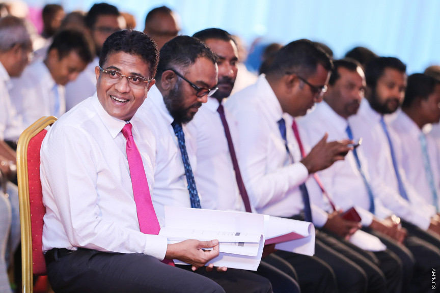 ޖެނުއަރީ 27، 2019: ކުރީގެ ރައީސް ޔާމީން އިސްވެ ހުންނަވައިގެން އުފައްދަވާ ޕީޕަލްސް ނޭޝަނަލް ކޮންގްރެސް (ޕީއެންސީ) އުފެއްދުމަށް ދަރުބާރުގޭގައި ބޭއްވި ޖަލްސާގެ ތެރެއިން -- ސަން ފޮޓޯ/ ފަޔާޒު މޫސާ