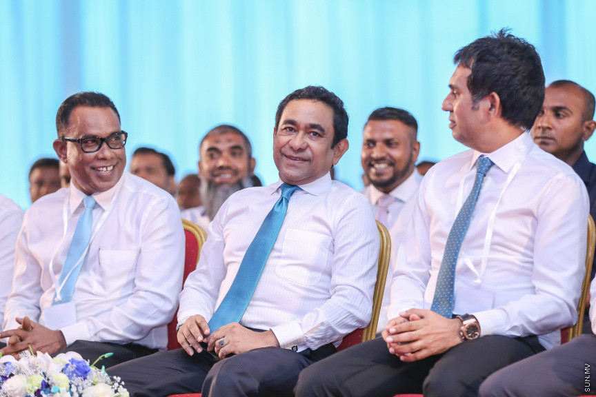 ޖެނުއަރީ 27، 2019: ކުރީގެ ރައީސް ޔާމީން އިސްވެ ހުންނަވައިގެން އުފައްދަވާ ޕީޕަލްސް ނޭޝަނަލް ކޮންގްރެސް (ޕީއެންސީ) އުފެއްދުމަށް ދަރުބާރުގޭގައި ބޭއްވި ޖަލްސާގެ ތެރެއިން -- ސަން ފޮޓޯ/ ފަޔާޒު މޫސާ