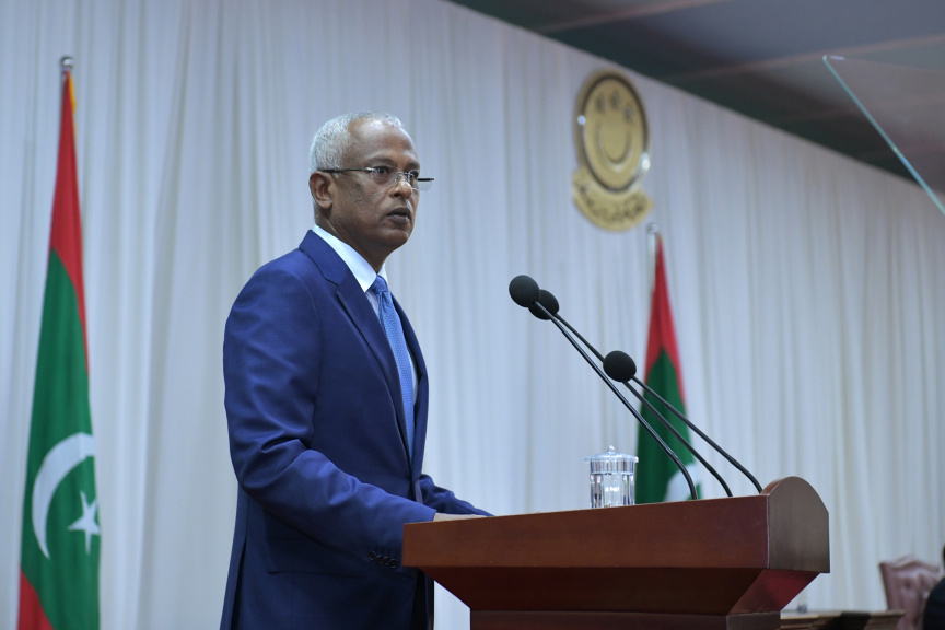 ފެބްރުއަރީ 7، 2019: ރައްޔިތުން މަޖިލިސް މި އަހަރަށް ހުޅުވުމަށް ބޭއްވި ފުރަތަމަ ޖަލްސާ: ރައީސް އިބްރާހިމް މުހައްމަދު ސޯލިހްގެ ފުރަތަމަ ރިޔާސީ ބަޔާން މިއަދުގެ ޖަލްސާގައި ވަނީ އިއްވާފައި -- ފޮޓޯ/ ރައީސް އޮފީސް
