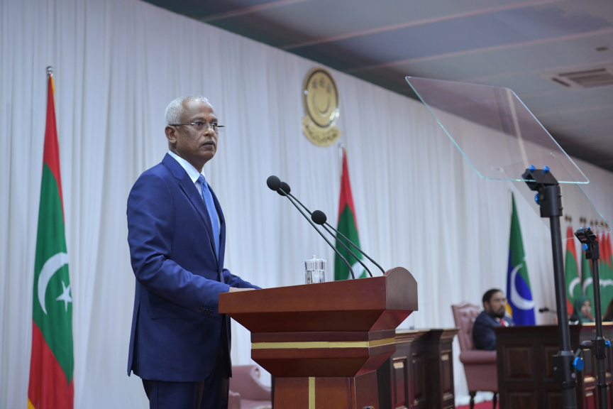 ފެބްރުއަރީ 7، 2019: ރައްޔިތުން މަޖިލިސް މި އަހަރަށް ހުޅުވުމަށް ބޭއްވި ފުރަތަމަ ޖަލްސާ: ރައީސް އިބްރާހިމް މުހައްމަދު ސޯލިހްގެ ފުރަތަމަ ރިޔާސީ ބަޔާން މިއަދުގެ ޖަލްސާގައި ވަނީ އިއްވާފައި -- ފޮޓޯ/ ރައީސް އޮފީސް