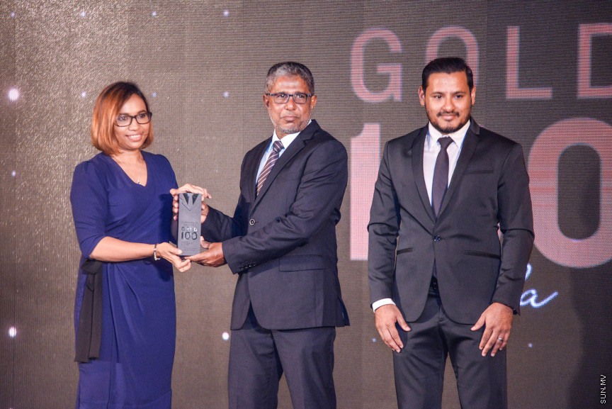 ފެބްރުއަރީ 23، 2019: ކޯޕަރޭޓް މޯލްޑިވްސްއިން އިންތިޒާމުކޮށްގެން ކުރިއަށް ގެންދާ "ގޯލްޑް 100" އެވޯޑްސް ހަފްލާގެ ތެރެއިން -- ސަން ފޮޓޯ/ ފަޔާޒު މޫސާ