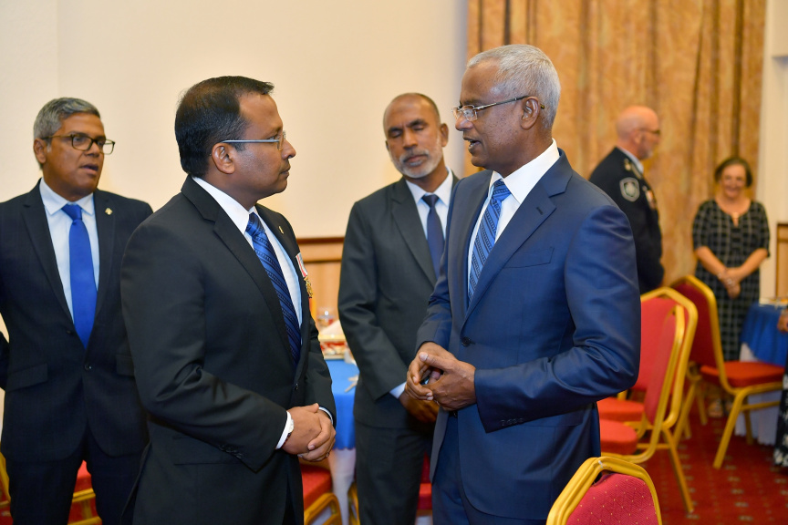 މާޗް 29، 2019، ފުލުހުންގެ މުއައްސަސާ އަށް 86 އަހަރު ފުރުން ފާހަގަކުރުމަށް ދަރުބާރުގޭގައި ބޭއްވި ޖަލްސާގެ ތެރެއިން -- ފޮޓޯ/ ރައީސް އޮފީސް