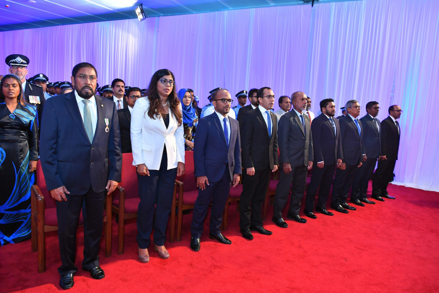 މާޗް 29، 2019، ފުލުހުންގެ މުއައްސަސާ އަށް 86 އަހަރު ފުރުން ފާހަގަކުރުމަށް ދަރުބާރުގޭގައި ބޭއްވި ޖަލްސާގެ ތެރެއިން -- ފޮޓޯ/ ރައީސް އޮފީސް