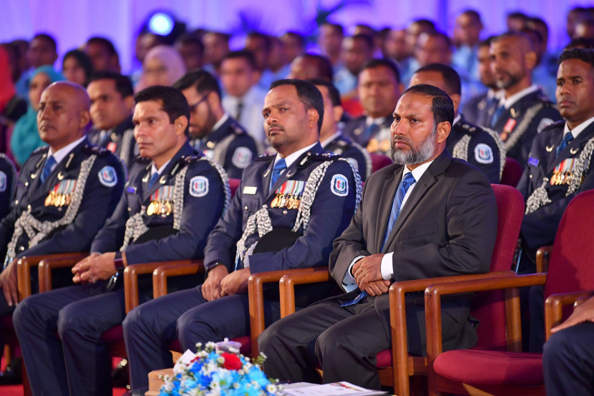 މާޗް 29، 2019، ފުލުހުންގެ މުއައްސަސާ އަށް 86 އަހަރު ފުރުން ފާހަގަކުރުމަށް ދަރުބާރުގޭގައި ބޭއްވި ޖަލްސާގެ ތެރެއިން -- ފޮޓޯ/ ރައީސް އޮފީސް
