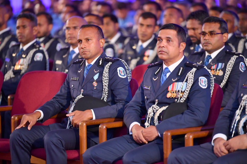 މާޗް 29، 2019، ފުލުހުންގެ މުއައްސަސާ އަށް 86 އަހަރު ފުރުން ފާހަގަކުރުމަށް ދަރުބާރުގޭގައި ބޭއްވި ޖަލްސާގެ ތެރެއިން -- ފޮޓޯ/ ރައީސް އޮފީސް