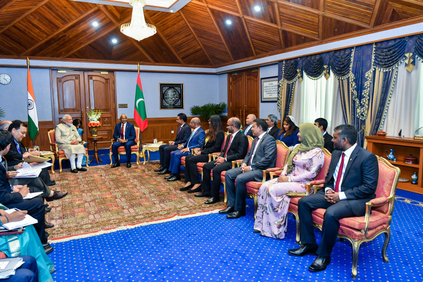 ޖޫން 8، 2019: ރާއްޖެއާއި އިންޑިޔާއާ ދެޤައުމުގެ ދެމެދުގައި ރަސްމީ ވާހަކަފުޅު ތަކާއި ދެޤައުމުގެ ދެމެދުގައި އެއްބަސްވުންތައް ބަދަލުކުރުމުގެ ރަސްމިއްޔާތުގެ ތެރެއިން -- ފޮޓޯ/ ރައީސް އޮފީސް