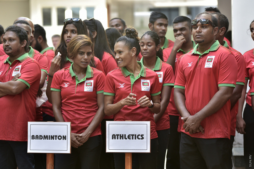 ޖުލައި 14، 2019: 10 ވަނަ އައިއޯއައިޖީ ގޭމްސްއަށް ރާއްޖެއިން ފޮނުވާ ކުޅުންތެރިންނާ ބައްދަލުކުރަން ރައީސް އޮފީހުގައި ބޭއްވި ރަސްމިއްޔާތުގެ ތެރެއިން -- ސަން ފޮޓޯ/ ފަޔާޒު މޫސާ